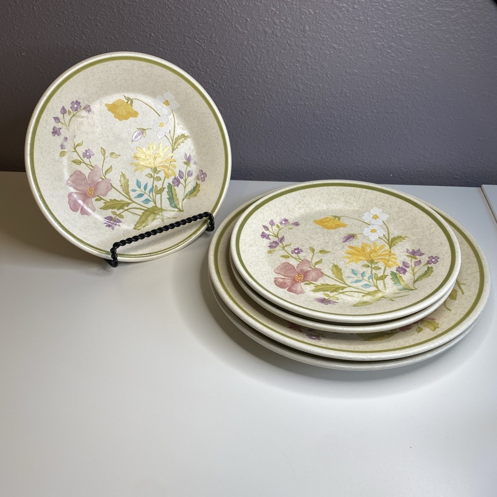 Lenox Temper-ware "Summer Wind" Plate Set 5 - 1970s Vintage , 3 Bread & 2 Salad